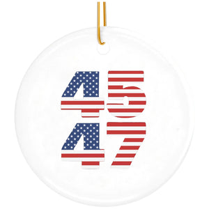 45 47 Trump 2024 USA Flag Christmas Ornaments Ceramic Xmas Tree Decor for Mom, Dad, Kids, Family, Friends, Lovers, Christmas Gifts