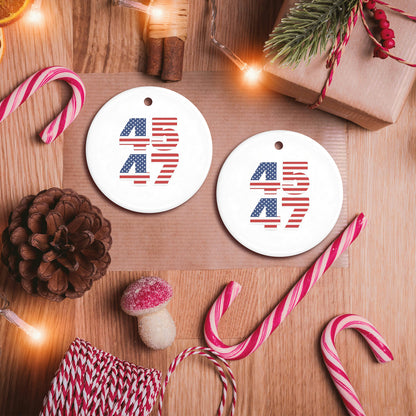 45 47 Trump 2024 USA Flag Christmas Ornaments Ceramic Xmas Tree Decor for Mom, Dad, Kids, Family, Friends, Lovers, Christmas Gifts