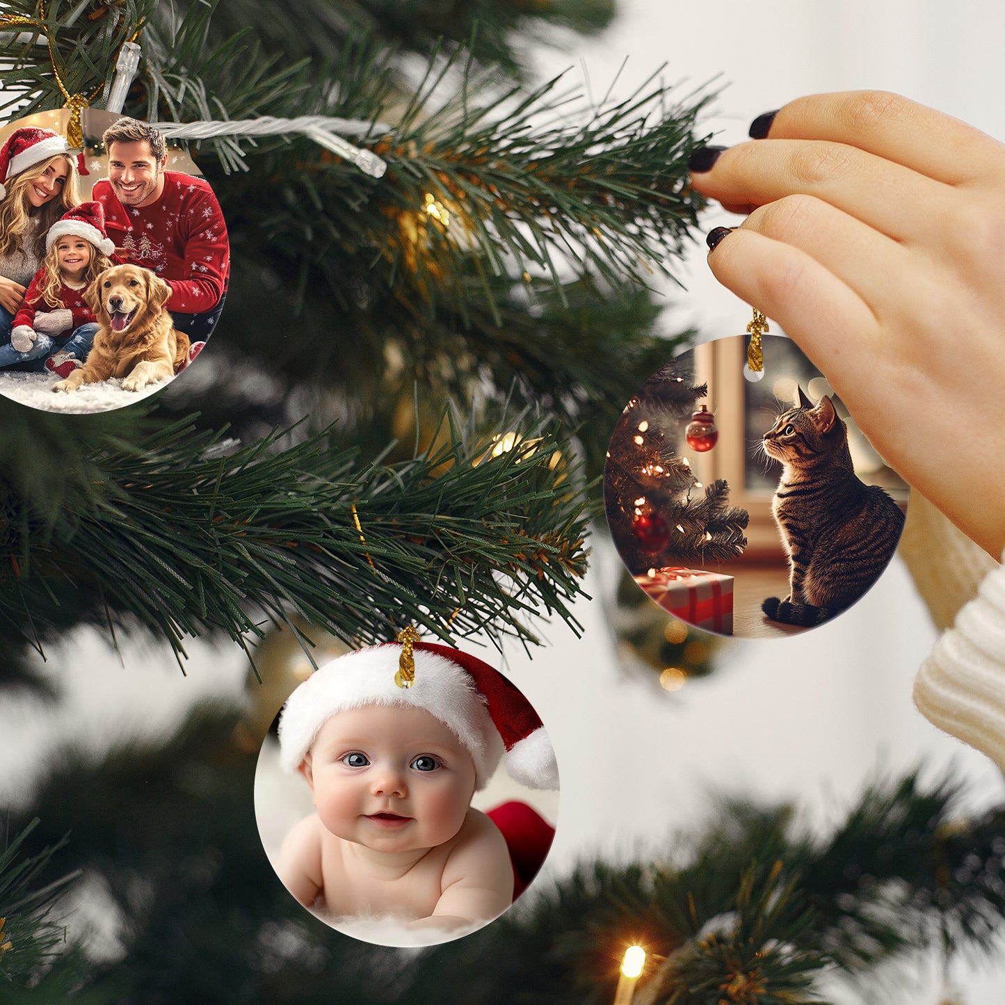 Personalized Christmas Ornaments 2024 Custom Photo Picture Text Ornament for Christmas Customized Ceramic Xmas Tree Decor for Mom, Dad, Kids, Family, Friends, Lovers, Christmas Gifts