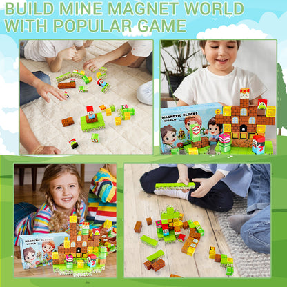 Super Mario & Minecraft Magnetic Blocks Building Toys - Build Mine Magnet World Set, Toddler Kids Sensory Toys for Boys & Girls Ages 3-5 5-7 8-12, 1'' Magnetic Cubes Game Gifts Toys for 3+ Year Old Boys & Girls