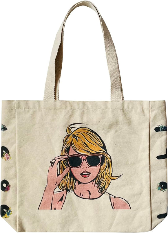 Taylor Swift Canvas Tote Bag Aesthetic Vintage Cute Tote with Zipper Pockets Valentines Christmas Gifts for Women Girls