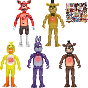 5.5Inches Five Nights at Freddy's Ernesqi Horror Game Action Figures Collectible Set -  5Pcs Movable Joints Figures Toys with 50Pcs Stickers