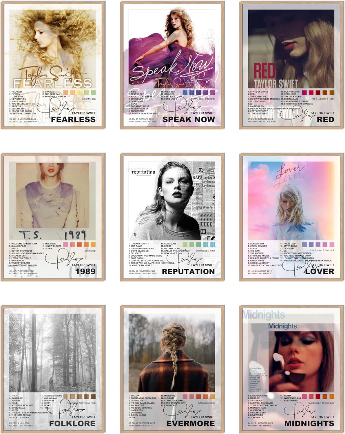 9 PCS Taylor Swift Poster Album Cover Set(Unframed)