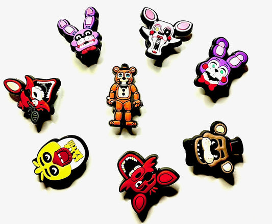 8PCS Five Nights at Freddy's Game Charms, for Shoes, Book Shoe Charms, Keychains, Backpacks, Halloween, Movie, for Boys & Girls All Ages