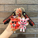 5 Pcs Five Nights at Freddy's Keychain Nights Keyring with 50 Stickers, Birthday Gift for Boys and Girls, Suitable for Purse Backpack Handbag Charms