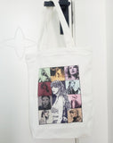 White Canvas Taylor Swift Theme Tote Bag, Gifts Shopping Bag with Zipper and Pocket