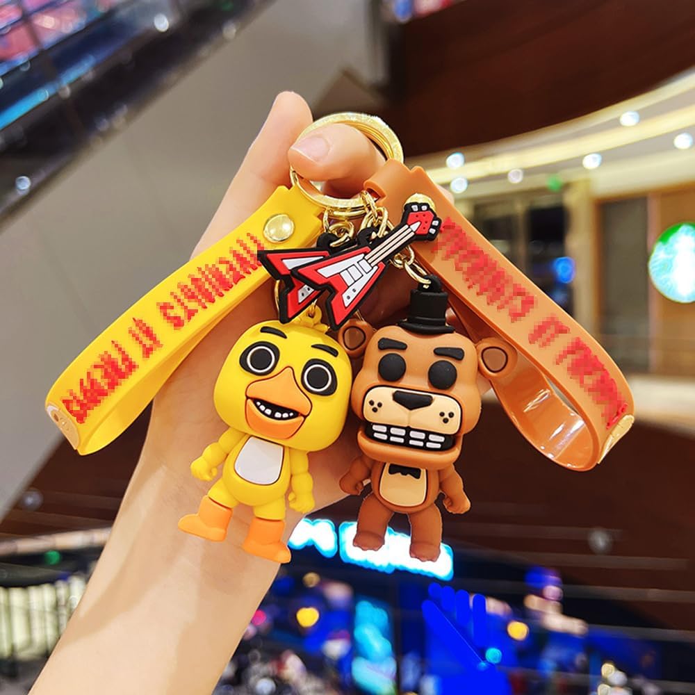 5 Pcs Five Nights at Freddy's Keychain Nights Keyring with 50 Stickers, Birthday Gift for Boys and Girls, Suitable for Purse Backpack Handbag Charms