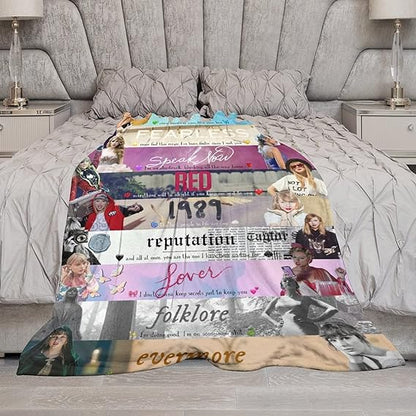 Taylor Swift Music Album Covers, Photo Collage Throw Blanket, Gift for Fans Music Lover