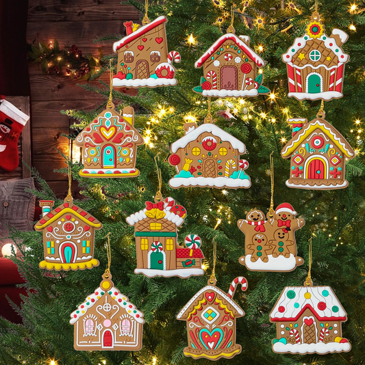 12 Pcs Christmas Hanging Tree Ornaments House Xmas Tree Hanging Decorations Home Figurines Presents for Xmas Home