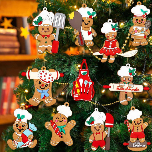 15 Pcs Gingerbread Christmas Decoration for Tree, Cooking Gingerbread Man Christmas Ornaments Hanging Decor Christmas Tree Decor Party Supplies