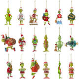 Grinch Christmas Ornaments,18pcs Christmas Tree Resin Pendant, 2D Xmas Hanging Decorations