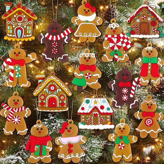 16Pcs Gingerbread Man Ornaments for Christmas Tree Gingerbread Christmas Decorations with Plastic Gingerbread