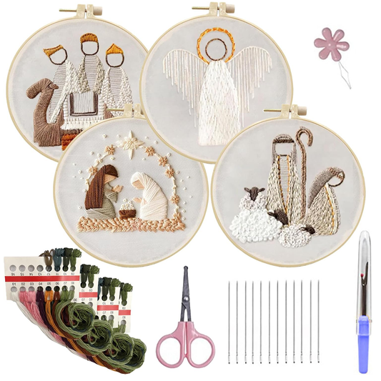 4 Pcs Christmas Nativity Scene Embroidery Kit with Instruction & Accessories, Cross Stitch Kits for Beginners, Adults