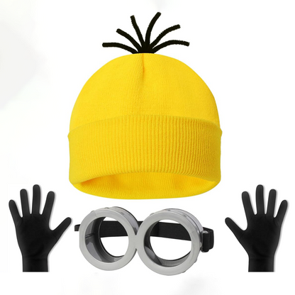 3 Pcs Halloween Minions Role Play Party Set Includes Adults Goggles/Yellow Beanie/Gloves