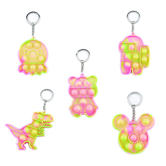 5 Pcs Mini Pop Tie-dye Keychain Push Pop Bubble Fidget Sensory Toy