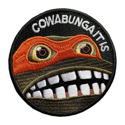 Cowabunga It is Embroidered Hook-Backed Morale Patch, Embroidered Patch Sew on Appliques Decorate Badge Hook-Backed Morale Patches Emblem DIY Accessories