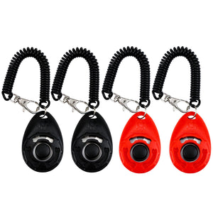 4 Piece Dog Training Clicker with Wrist Strap, Black & Red