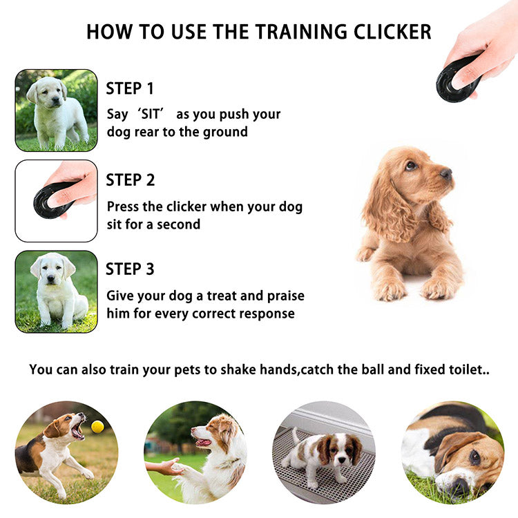 Pet Training Clicker with Wrist Strap and Spring Snap Hooks for Recall Repel Training