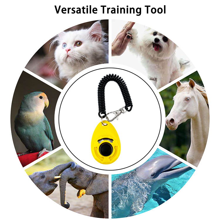 Pet Training Clicker with Wrist Strap and Spring Snap Hooks for Recall Repel Training