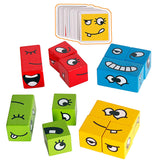 Wooden Expressions Matching Block Puzzle Building Cubes Toys
