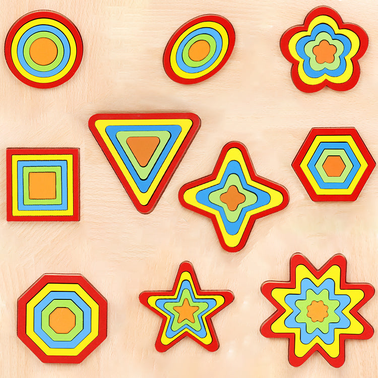 10 Pcs Montessori Educational Wooden Shape Puzzles