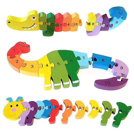 3 Pack Animal Interlocking & Counting Rainbow Wooden Toys