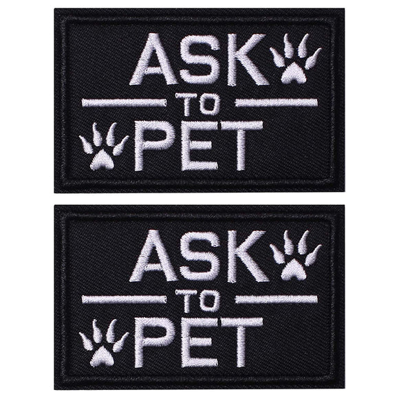 2 Pack Ask to Pet Embroidered Tactical Morale Patch Badge for Dog Harness & Vest
