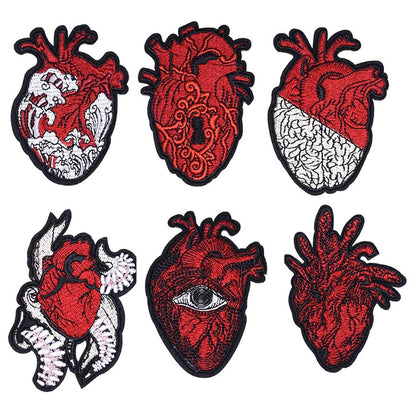 6 pcs Anatomical Red Heart Patches Embroidered Badge Iron On Sew On Patch Applique for Backpack, Jacket, Denim Clothes, Pants,Hat, etc.