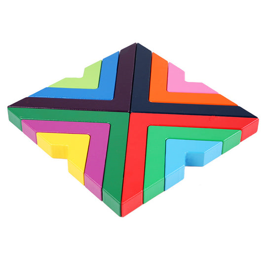 Rainbow Wooden Geometry Building Blocks