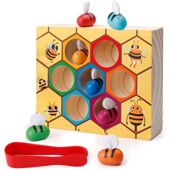 Clamp Bee to Hive Matching Game Wooden Color Sorting Toy