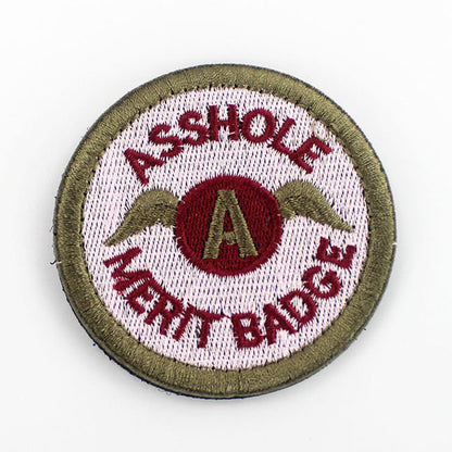 5 Pcs Asshole Merit Badge Embroidered Patch Hook Loop Stickers Hippie Applique for Clothing Bags Backpack Decoration