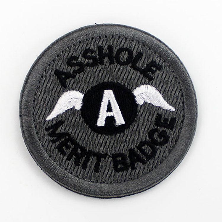 5 Pcs Asshole Merit Badge Embroidered Patch Hook Loop Stickers Hippie Applique for Clothing Bags Backpack Decoration