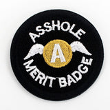 5 Pcs Asshole Merit Badge Embroidered Patch Hook Loop Stickers Hippie Applique for Clothing Bags Backpack Decoration