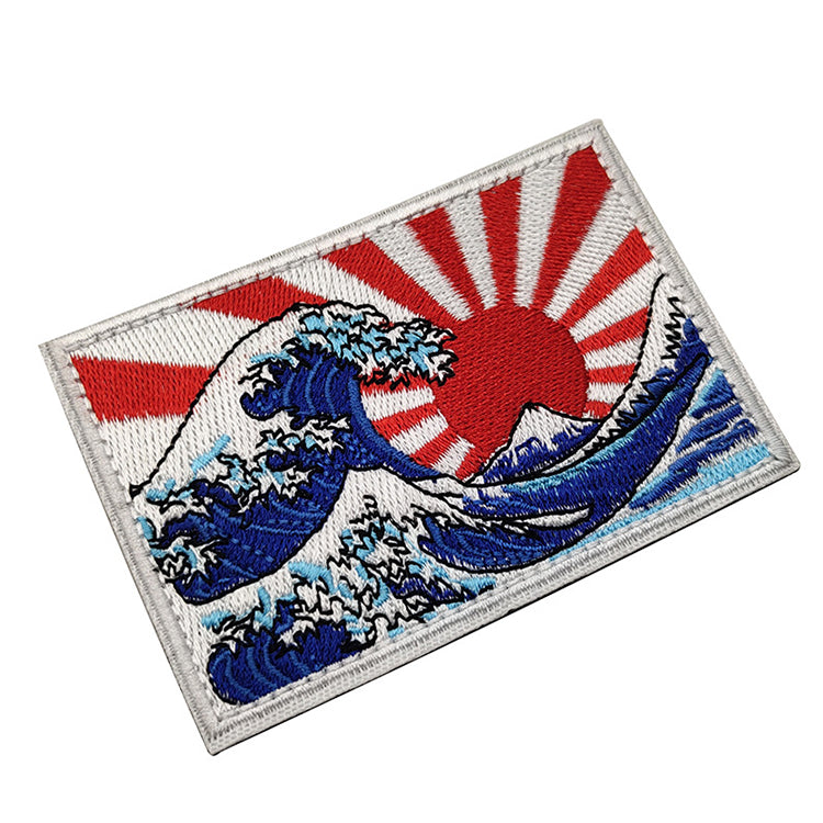 2 PCS Kanagawa Surfing Patch Embroidered Applique Badge Iron On Sew On Emblem