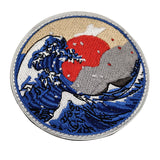 2 PCS Kanagawa Surfing Patch Embroidered Applique Badge Iron On Sew On Emblem