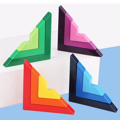 Rainbow Wooden Geometry Building Blocks