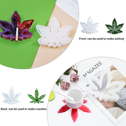 Anchovysderby 2 PCS Silicone Resin Mold Flower Candlestick Epoxy Casting Mold Maple Leaf Ashtray Mold for DIY Crafts Containers, Candy Jewelry Storage Box, Handmade Decoration