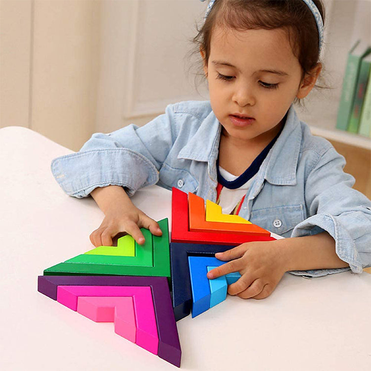 Rainbow Wooden Geometry Building Blocks